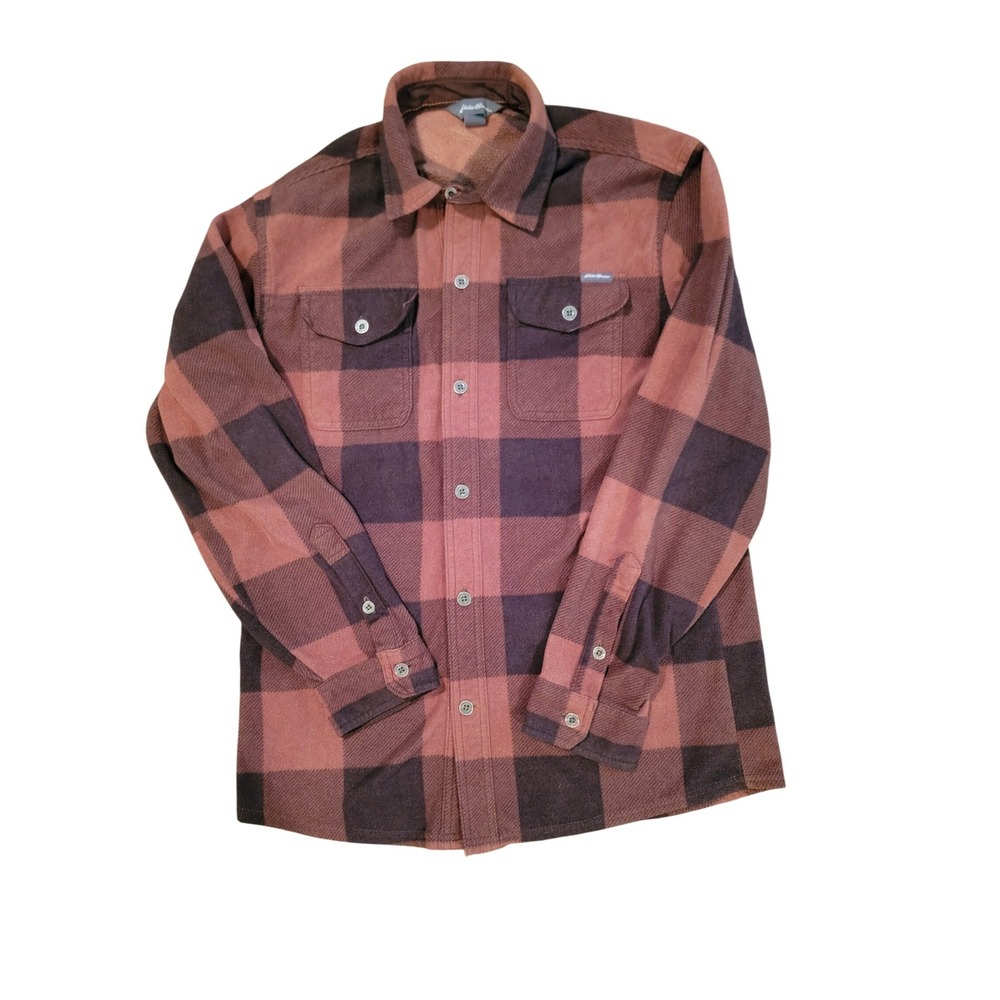 Eddie Bauer Men's Plaid Flannel Shirt Jacket Size S Brown Black Button Up